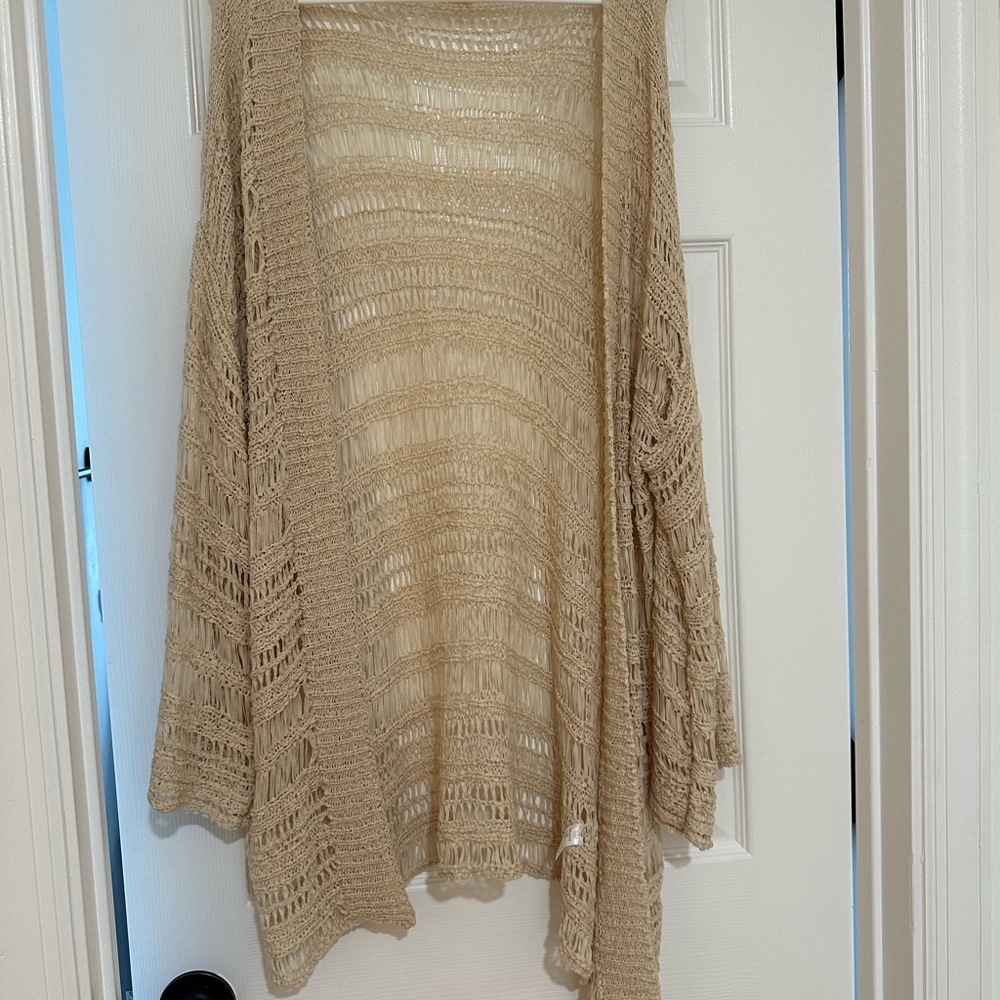 Anthropologie Akemi+Kin Elegant Beige Open-Knit Long Cardigan - New Without Tags